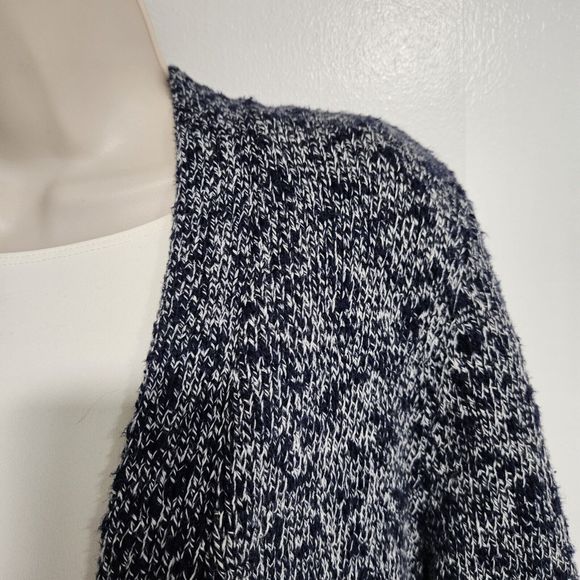 LL Bean Size M Navy Open Front Cotton Ragg Chunky Knit Cardigan Sweater 503637 - Picture 3 of 8